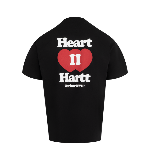 Image 2 of 2 - BLACK - CARHARTT WIP Heart II Hartt T-shirt featuring crewneck, short sleeves, heart logo on the chest, graphic print on the back and straight hem. 100% cotton.