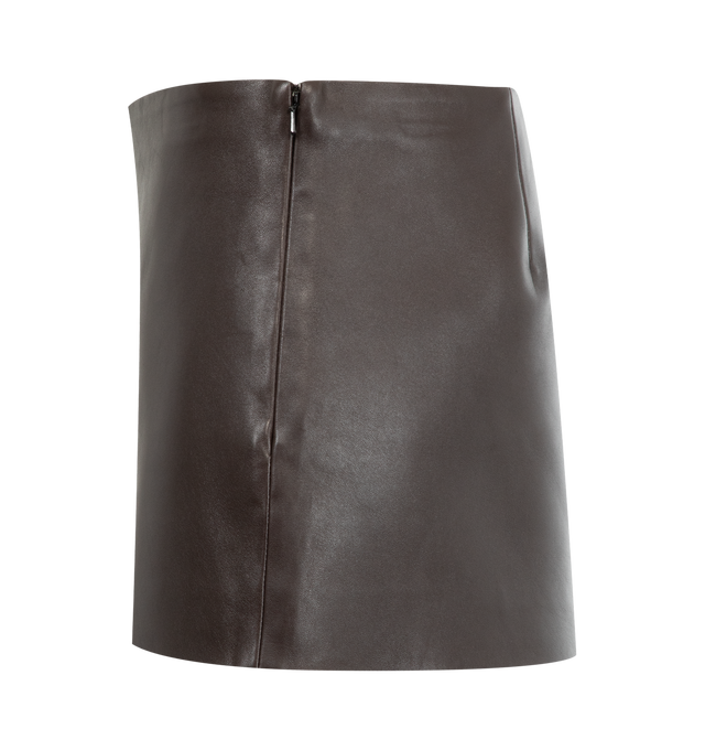 Image 3 of 3 - BROWN - KHAITE Jett Skirt featuring a minimal miniskirt in exceptionally soft and lightweight plong leather. Finished with a concealed side zipper closure. 100% lamb.