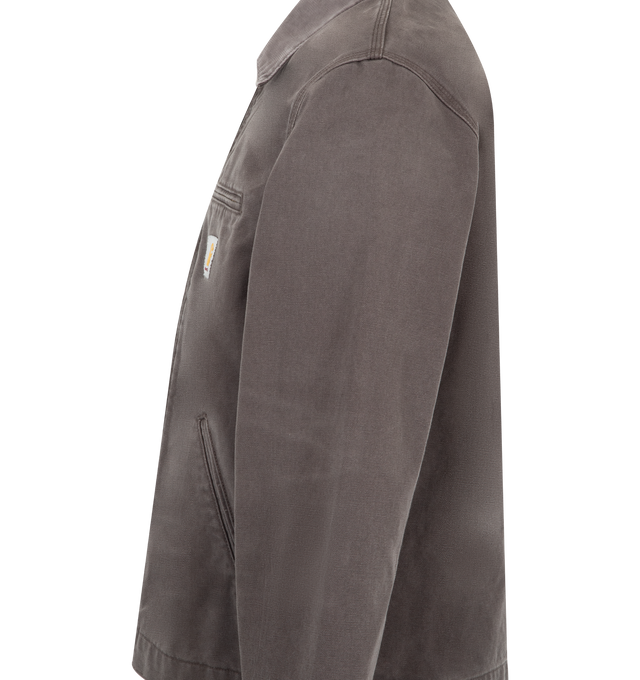 Image 3 of 3 - GREY - CARHARTT WIP Detroit Jacket featuring front closure with zip, chest pocket with zip closure, adjustable cuffs and bottom band and square label. 100% cotton.