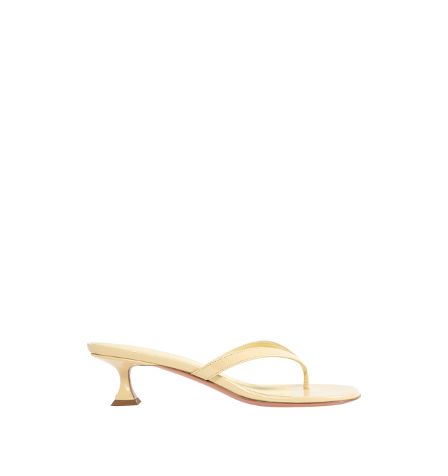 Image 1 of 5 - NEUTRAL - AMINA MUADDI Juliette Thong Sandal featuring rounded open toe, thong strap and 45mm mini CL heel. 100% lambskin. Made in Italy.