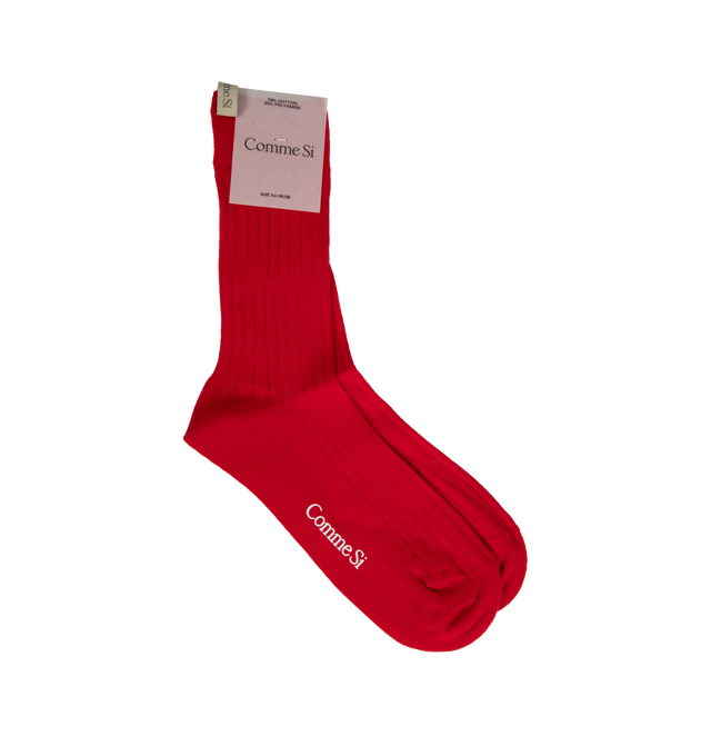 Image 1 of 1 - RED - COMMES Si The Yves Socks have a wide rib, reinforced toe, and decorative logo ribbon. 78% cotton and 22% polyamide. Made in Italy. 