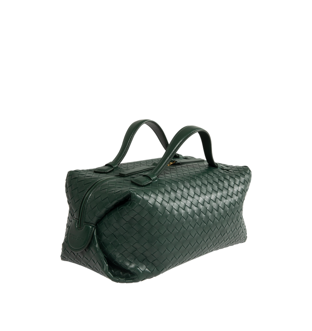Image 2 of 3 - GREEN - BOTTEGA VENETA Intrecciato Handbag featuring double top handles, detachable strap, structured design, one main compartment, one flat zip pocket, intrecciato leather and zip closure. Calf leather. Made in Italy.