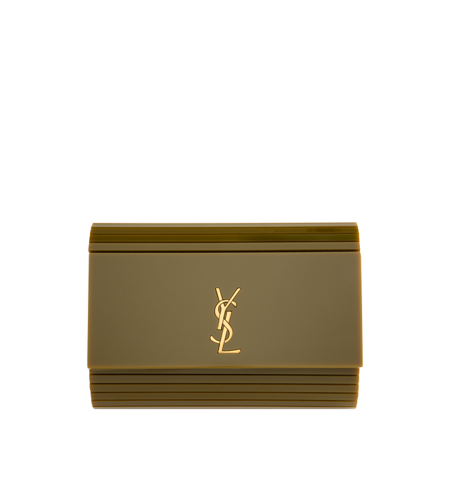 Image 1 of 3 - GREEN - SAINT LAURENT Mini Vicky Plexiglass Bag featuring a front flap decorated with the iconic cassandre, a curb-chain strap for shoulder carry, leather lining, bronze-tone hardware and magnetic snap closure. Plexiglass. Made in Italy.