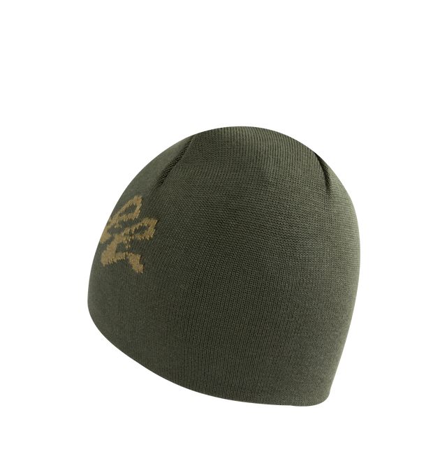 Image 2 of 2 - GREEN - CARHARTT WIP Chedda WIP Beanie featuring a midweight knit made from stretch-cotton yarn and a large jacquard graphic. 48% cotton, 47% acrylic, 4% nylon, 1% elastane.