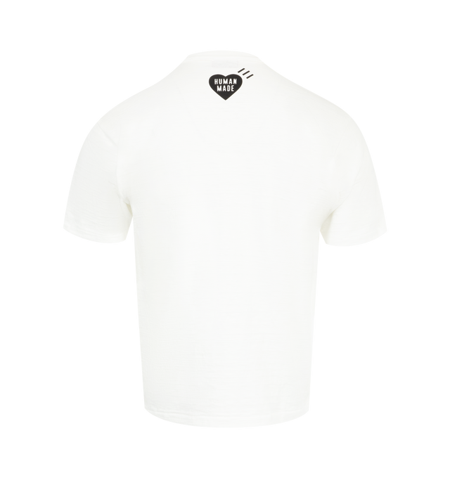 Image 2 of 2 - WHITE - HUMAN MADE Graphic T-Shirt featuring rounded body with no seams, double binder neck design for extra durability, bulldog graphic on the front and single heart logo on the back. 100% cotton. Made in Japan.