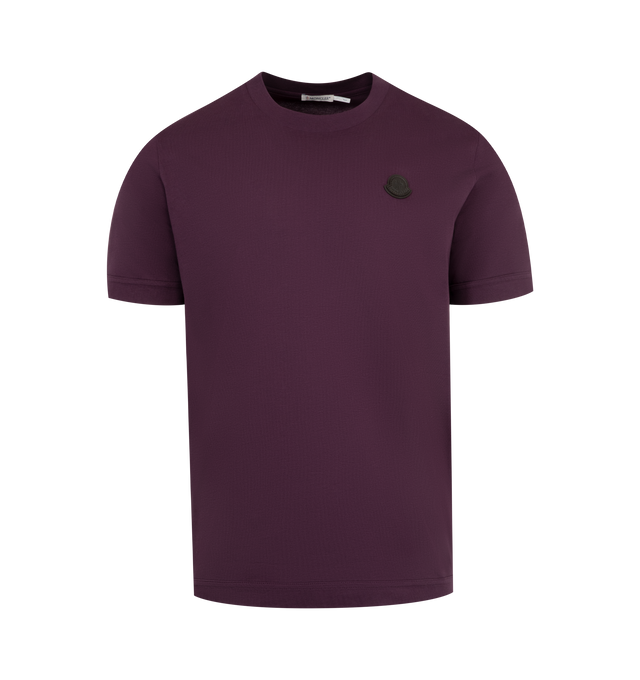 Image 1 of 2 - PURPLE - MONCLER T-Shirt featuring cotton jersey, crew neck, short sleeves and silicone logo patch. 100% cotton.