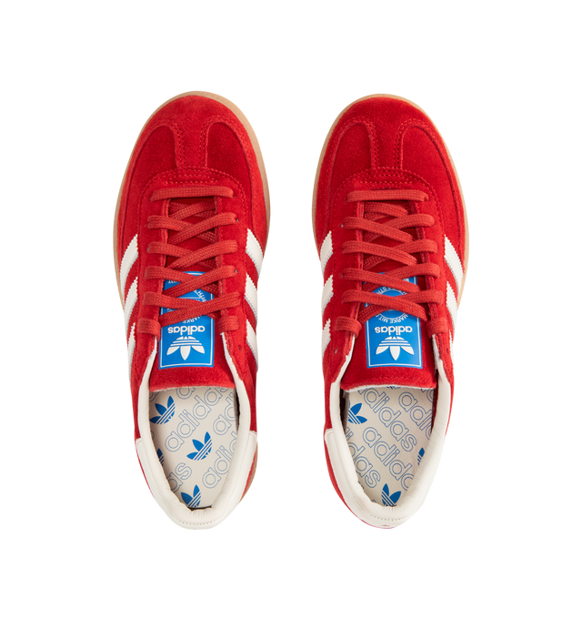 Image 5 of 5 - RED - ADIDAS Handball Spezial Sneakers featuring premium suede upper, serrated 3-Stripes and heel tab, regular fit, lace closure, leather lining and rubber outsole.
