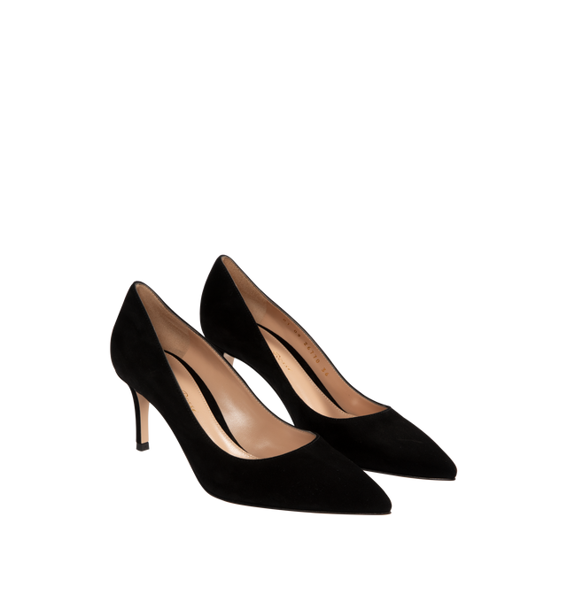 Image 2 of 4 - BLACK - GIANVITO ROSSI Gianvito Pump featuring 70mm stiletto heel, pointy toe and slip on style. Heel height: 2.8 inches. 100% suede.