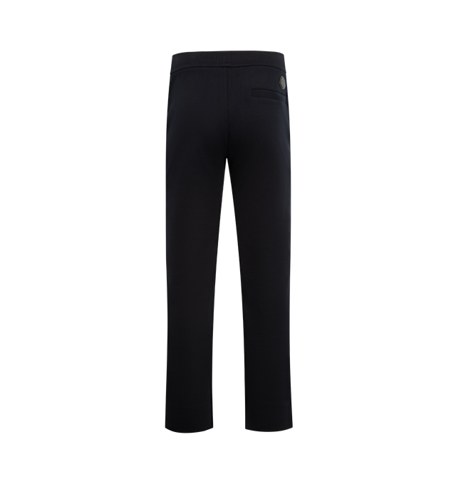Image 2 of 3 - NAVY - MONCLER Leather Logo Cotton Blend Sweatpants featuring cotton and nylon blend double jersey, waistband with drawstring fastening, side and back pockets and leather logo details. 90% cotton, 10% polyamide/nylon. Made in Italy.