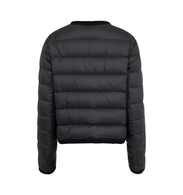 Image 2 of 3 - BLACK - Moncler Gencay Down Jacket has a jewel neck, a front snap closure, chest patch pockets, braided trim, and channel quilting. Lined. 90% down, 10% feather fill. 100% polyester exterior. Made in Romania.