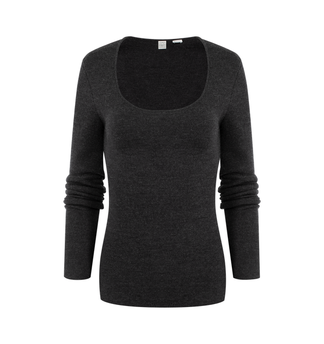 Image 1 of 2 - GREEN - TOTEME Compact Knit Top featuring a long sleeve top crafted from compact jersey, scoopneck, a slim fit and pulls over. 88% RWS wool, 12% polyamide.