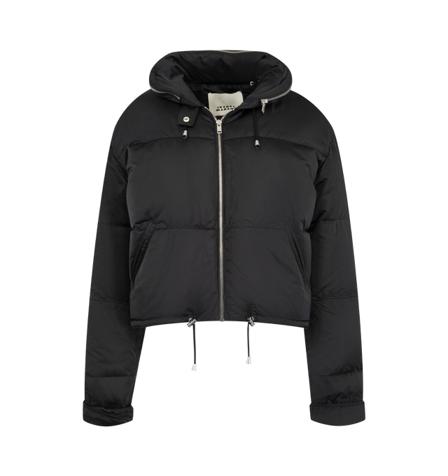 Image 1 of 3 - BLACK - Isabel Marant Women's Rilja Down Jacket is crafted from black technical fabric and features a boxy, hip-length silhouette with dropped shoulders, relaxed sleeves, horizontal quilting, and a full-length metal zipper closure. Main Material: 100% Polyester. Lining: 100% Polyester. Filling: 90% Down, 10% Feathers.