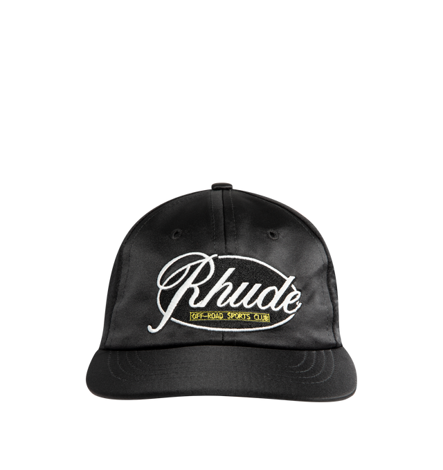 Image 1 of 3 - BLACK - RHUDE Sports Club Hat featuring adjustable snapback strap, embroidered logo detail and curved brim. Made in USA.