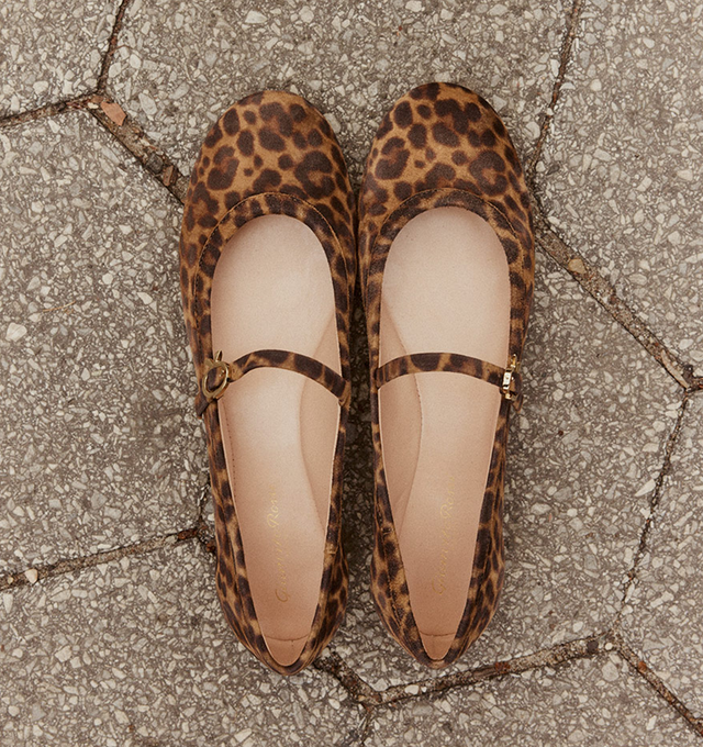 Image 2 of 5 - BROWN - Gianvito Rossi Carla ballerina flat crafted from supple leopard-printed suede, featuring a round toe and a rubber sole. The iconic Ribbon buckle enriches the front Mary Jane strap. Handmade in Italy. 100% SUEDE. Heel height: 0.2 inches / 5 mm.