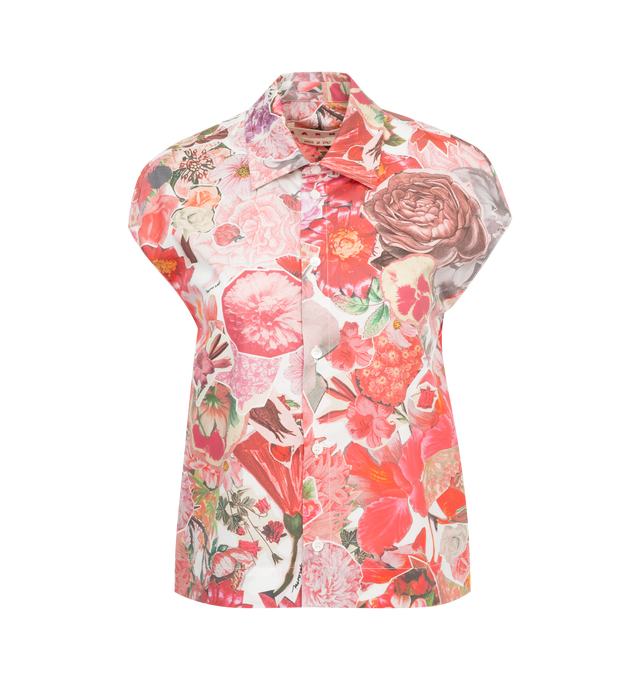 Image 1 of 2 - PINK - MARNI Sleeveless Shirt featuring cotton poplin, Requiem print, voluminous cocoon silhouette with straight hem, collar and front button closure. 100% cotton. Made in Italy. 