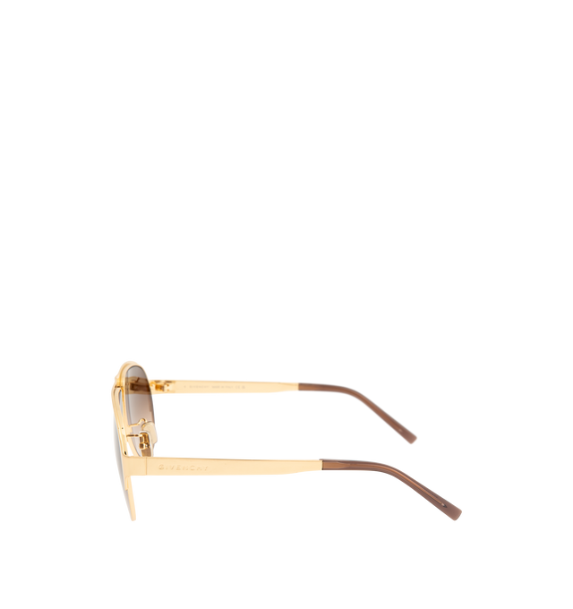 Image 2 of 3 - GOLD - GIVENCHY Metal Sunglasses featuring GIVENCHY bold line, pilot shape, brown with silver flash lenses, adjustable nose pads and GIVENCHY signature engraved on the temples. 100% UVA/UVB protection. 100% metal. Made in Italy.