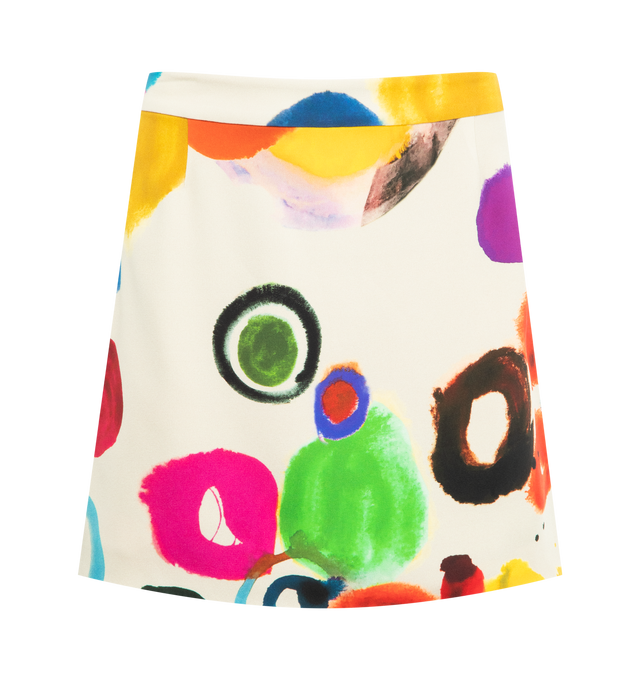 Image 1 of 2 - MULTI - LIBERTINE JH Gouache Slim Mini Skirt featuring classic fit, fully lined, invisible zipper, back closure and hook and bar closure. 94% silk, 6% elastane. Made in USA.