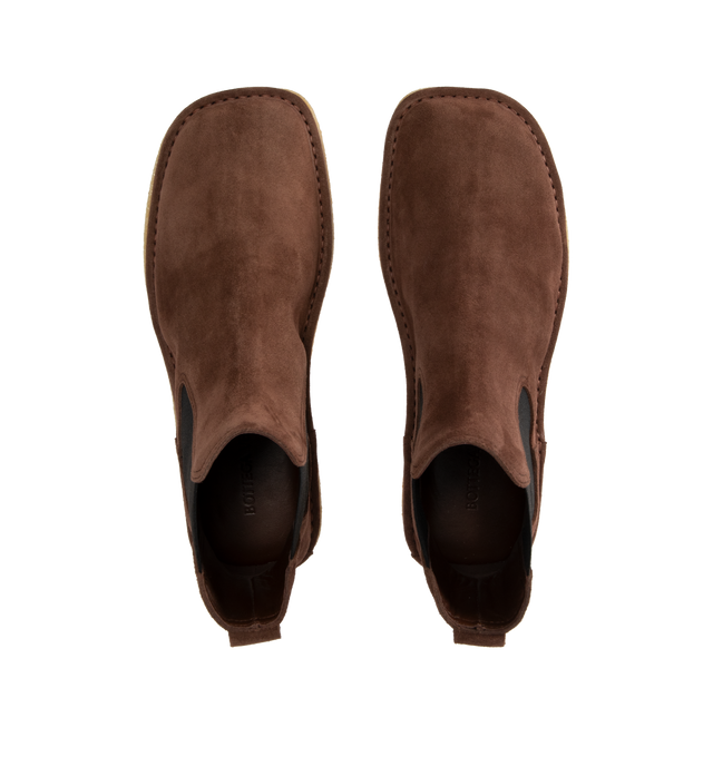 Image 4 of 4 - BROWN - BOTTEGA VENETA Daddy Chelsea Ankle Boot featuring rugged suede Chelsea ankle boot and natural crepe rubber outsole. Lambskin. Made in Italy.