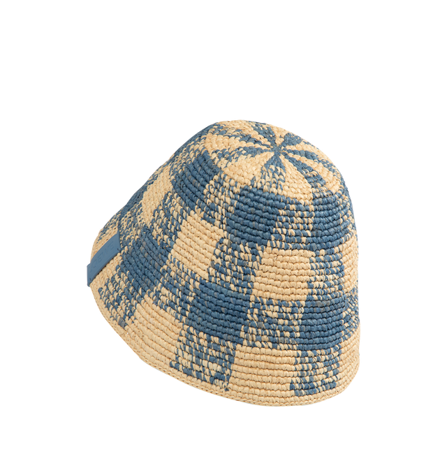 Image 2 of 2 - BLUE - LOEWE PAULA'S IBIZA Bucket hat in raffia featuring an allover check pattern and embossed LOEWE calfskin tab. Made in Madagascar.