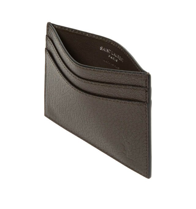 Image 3 of 3 - GREEN - Saint Laurent Card Case featuring embossed Saint Laurent Paris signature, leather lining, silver toned hardware and five card slots. Approximate Dimensions: 10.5 x 7.5 x 0.5 cm / 4.1 x 2.9 x 0.1 inches. 100% calfskin leather.