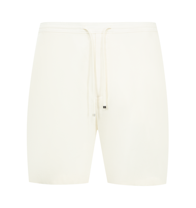Image 1 of 3 - WHITE - LOEWE PAULA'S IBIZA Shorts in lightweight textured fluid lyocell, regular fit, short length, mid waist, elasticated waist with drawstring, slash pockets, rear patch pocket and anagram crafty embroidery placed on the rear pocket. Lyocell. Made in Italy.