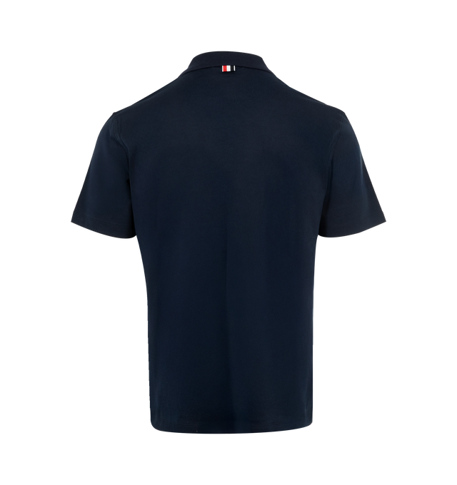 Image 2 of 2 - NAVY - THOM BROWNE Polo Shirt featuring medium weight jersey, short sleeves, relaxed fit, polo collar and side slit. 100% cotton.