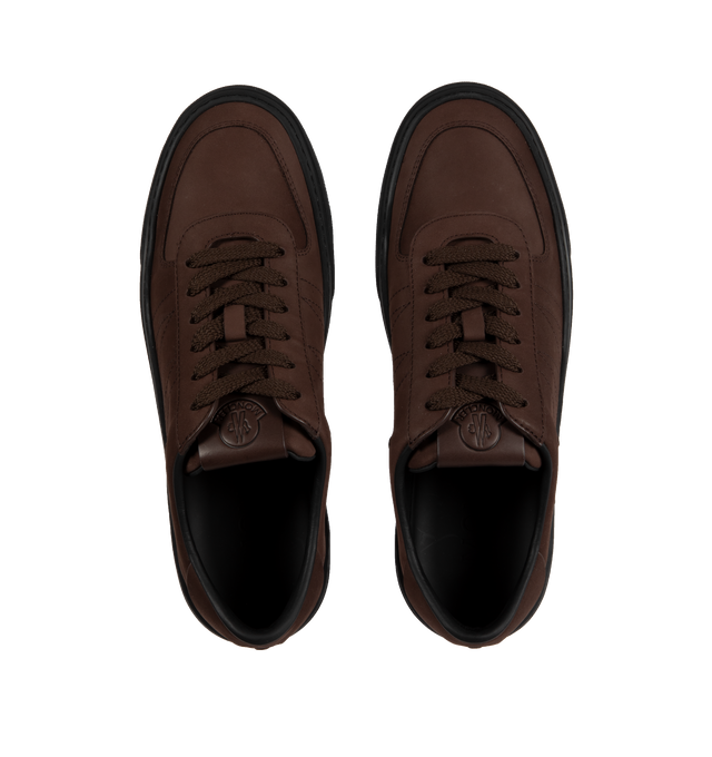 Image 5 of 5 - BROWN - MONCLER Monclub Sneakers featuring low top silhouette, branding on the tongue and heel, lace closure, nubuck upper, leather insole and rubber sole.