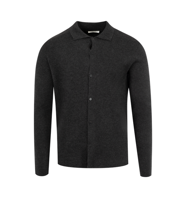 Image 1 of 2 - GREY - THE ROW Iverson Jacket in Silk, Cashmere, and Cotton featuring minimal shirt jacket, regular fit and exposed front placket with horn button closure. 25% silk, 40% cashmere, 35% cotton. Made in Italy.