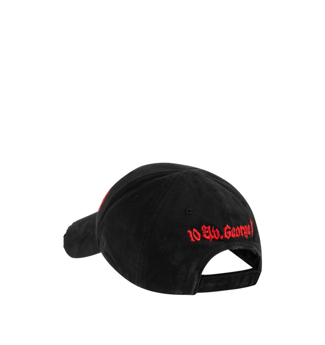 Image 2 of 2 - BLACK - BALENCIAGA Logo Cap featuring worn-out details, classic baseball cap shape, ventilation eyelets embroidered on top, adjustable tab at the back and artwork embroidered on the front and back. 100% cotton. Made in Italy.