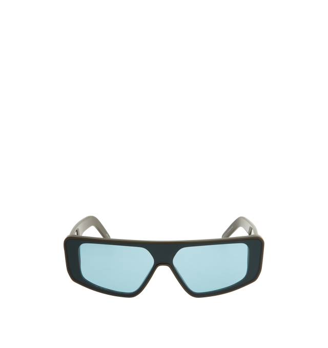 Image 1 of 3 - GREEN - RICK OWENS Performa Sunglasses featuring angular frames, wide arms and the labels signature three rivets for a subtle sign-off. 100% acetate/nylon. Made in Italy.