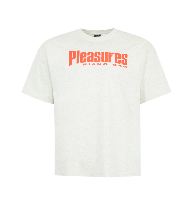 Image 1 of 2 - GREY - PLEASURES Piano Bar Graphic T-Shirt featuring relaxed fit, crewneck, short sleeves and logo printed on front. 100% cotton.