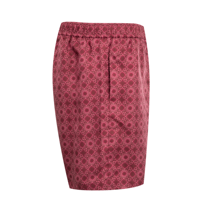 Image 3 of 3 - RED - AMIRI MA Quad Bowling Shorts featuring silk twill, pattern printed throughout, drawstring at elasticized waistband and side slit pockets. 100% silk. Made in Italy.