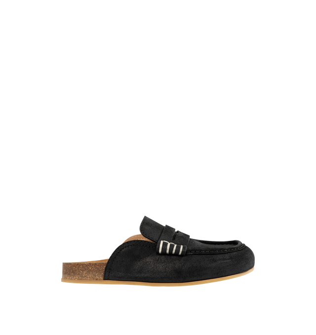 Image 1 of 4 - BLACK - JW ANDERSON Stitch Loafer featuring a waxed suede leather upper with a calf leather lining, finished with a crepe rubber sole suitable for indoor or outdoor wear and an embossed JWA logo. 100% split cow suede leather. Made in Italy.