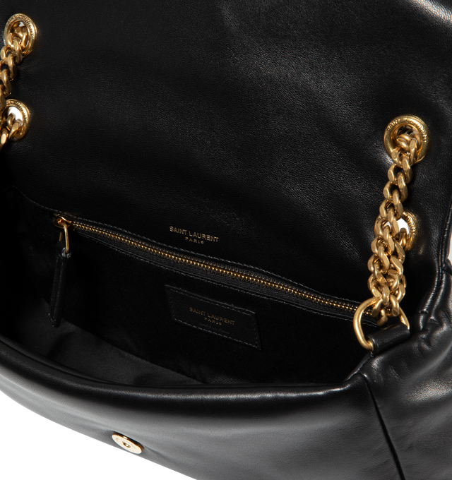 Image 4 of 4 - BLACK - SAINT LAURENT Calypso padded shoulder bag featuring snap button closure and one zip pocket. Chain drop 9.4". Dimensions: 2.8 x 5.5 x 10.6 inches. 100% leather. Made in Italy.  