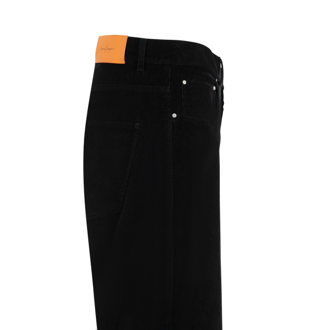 Image 3 of 3 - BLACK - Second/Layer Men's Big Papi Pants are crafted from cotton corduroy and feature a relaxed straight-leg silhouette with a longer classic rise. Designed with a zip fly, Second/Layer-branded waistband button shank closure, and a leather back patch, this everyday style combines vintage-inspired proportions with refined finishing details. Main Material: 100% Cotton Corduroy. Fit: Relaxed Straight Leg.
