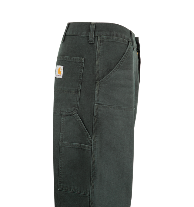 Image 3 of 3 - GREY - Carhartt WIP Double Knee Work Pants are crafted in a heavyweight canvas material in a loose straight fit. Featuring a double-layer knees, zip fly with button closure, front slant pockets, tool pocket, back patch pockets and hammer loop. Main Material: Cotton Canvas.