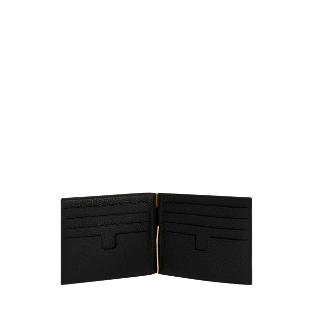 Image 3 of 3 - BLACK - Tom Ford T Line Soft Grain Leather Money Clip Wallet is crafted from soft grain calf leather and features the signature elongated T detail, an integrated money clip, and a compact bi-fold silhouette with multiple card slots for everyday organization. This designer leather money clip wallet combines refined craftsmanship with elevated functionality for daily use. Main Material: 100% Calf Leather. Lining: 70% Calf Leather, 30% Sheep Leather. Dimensions: 10.5 x 9 x 0.8 cm. Made in Italy.