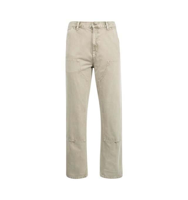 Image 1 of 3 - NEUTRAL - CARHARTT WIP Double Knee Pant featuring classic work pant silhouettes, a regular waist, relaxed straight fit, zip fly, double-layer knees, Bartack stitching at vital stress points, rivet details, tool pockets, and a hammer loop. 100% organic cotton.