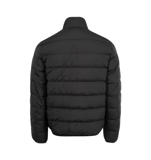 Image 2 of 3 - BLACK - MONCLER Baudinet Short Down Jacket featuring polyester lining, down-filled, zipper closure, pockets with button closure and logo trim. 100% polyester. Padding: 90% down, 10% feather.