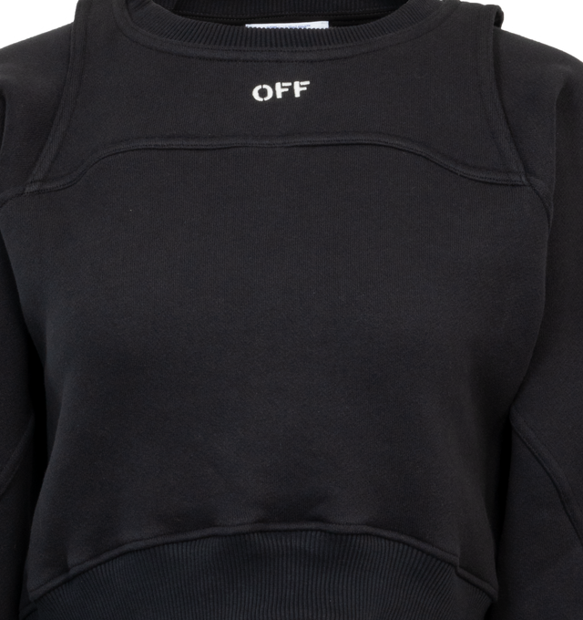 Image 3 of 3 - BLACK - OFF-WHITE Off-Stamp Round Cropped Crewneck featuring logo-embroidered detail at front, crew neckline, long sleeves, cropped at the midriff, relaxed fit and pullover style. 100% cotton. Made in Italy. 