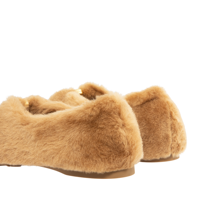 Image 3 of 4 - BROWN - LOEWE Pebble Soft Ballerina Flat in shearling featuring a flexible upper engineered for extra comfort, signature petal toe shape, engraved Anagram on pebble, padded leather insole and anagram embossed rubber outsole. Lamb shearling. Made in Italy.