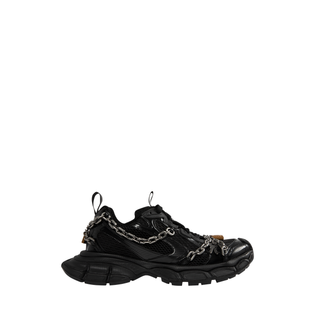 Image 1 of 5 - BLACK - BALENCIAGA 3XL Chain Sneaker featuring worn-out effect, Balenciaga logo at the edge of the toe and at back, embossed size on the upper and at the back of the heel, 3XL rubber branding on the tongue and chain links throughout. Upper: polyurethane, polyester. Sole: rubber, EVA. Insole: foam.