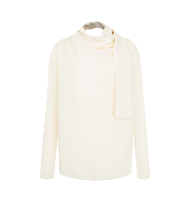 Image 1 of 2 - CREAM - Toteme Women's Cowl Neck Blouse is cut from fluid cady with a statement cowl neckline that falls softly across the chest. Slender scarf ends tie at the nape for an undone finish. Materials: 96% viscose, 4% polyester.