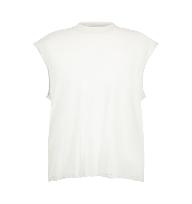 Image 1 of 2 - WHITE - Rick Owens DRKSHDW Men's Cropped Tarp T-Shirt is crafted from cotton and features a cropped arm silhouette with the brands signature oversized proportions. Main Material: 100% Cotton. Made in Italy.