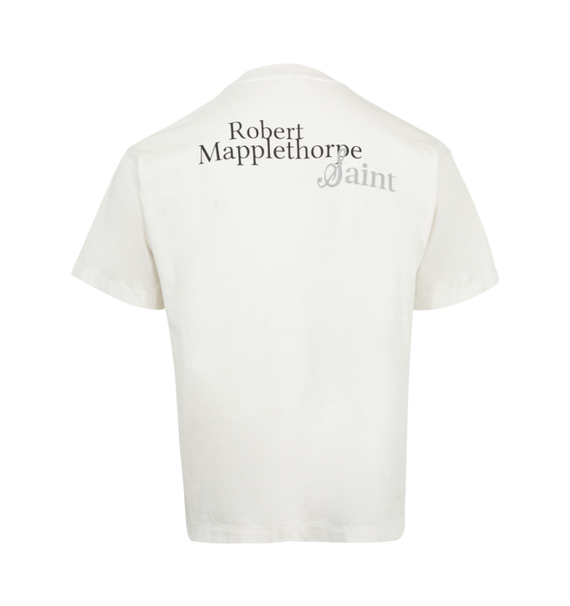 Image 2 of 2 - WHITE - SAINT MICHAEL Calla Lily Tee featuring soft cotton, ribbed neck, printed graphics, relaxed fit, and short sleeves. 100% cotton.