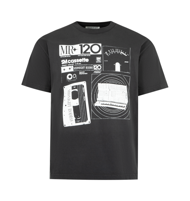 Image 1 of 2 - BLACK - MIDNIGHT RODEO Cassette Tee featuring short sleeves, crew neck, front and back graphic logo detail and lightweight jersey fabric. 100% cotton. Made in USA.