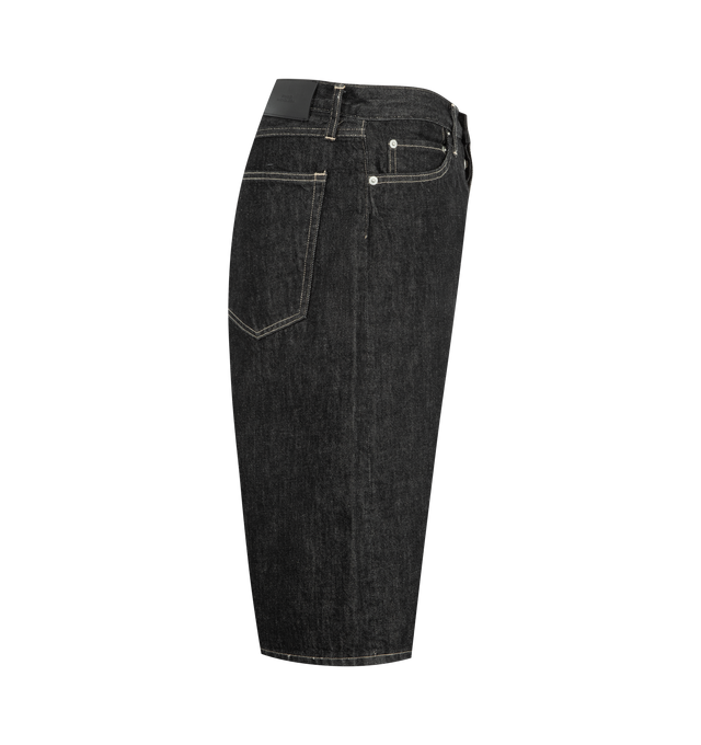 Image 3 of 3 - BLACK - STUDIO NICHOLSON Marylebone Denim Short featuring premium 12.5oz Japanese denim, classic five-pocket silhouette with a dropped crotch and topstitched edges, wide, generous cut through the thigh, relaxed fit, button fly and rear leather patch. 100% cotton. Made in Japan.