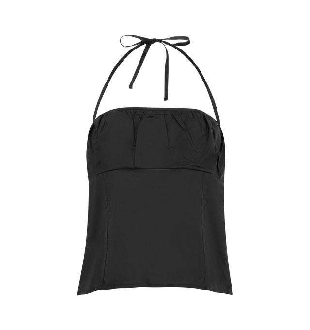 Image 1 of 2 - BLACK - DEIJI STUDIOS Strap Top featuring halter top, gathered bust panel, flattering straight neckline, fine tie halter straps and shirred back. 100% organic cotton poplin.