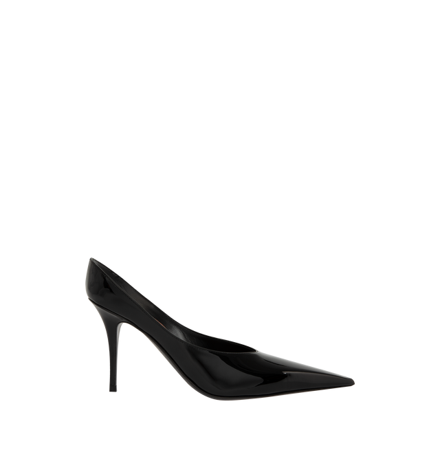 Image 1 of 4 - BLACK - AMINA MUADDI Anok Mule featuring pointed toe, style of a mule with the structure of a pump and stiletto heel. 100% calfskin. Made in Italy.