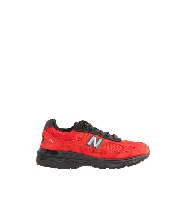 Image 1 of 5 - RED - NEW BALANCE Made in USA 993 Sneaker featuring suede overlays, mesh upper, ABZORB midsole absorbs impact through a combination of cushioning and compression resistance, ACTEVA midsole cushioning delivers versatile, flexible support, reflective accents designed to catch the light?? and full-length rubber outsole with Ndurance rubber heel for added durability.